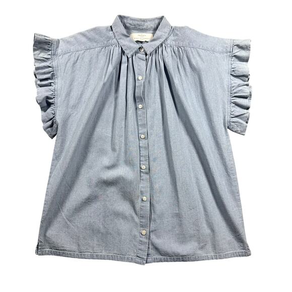 Trovata Chambray Ruffle Sleeve Blouse Small - Picture 4 of 7